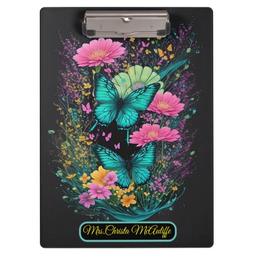 colorful nature splash turquaz Butterflies teacher Clipboard
