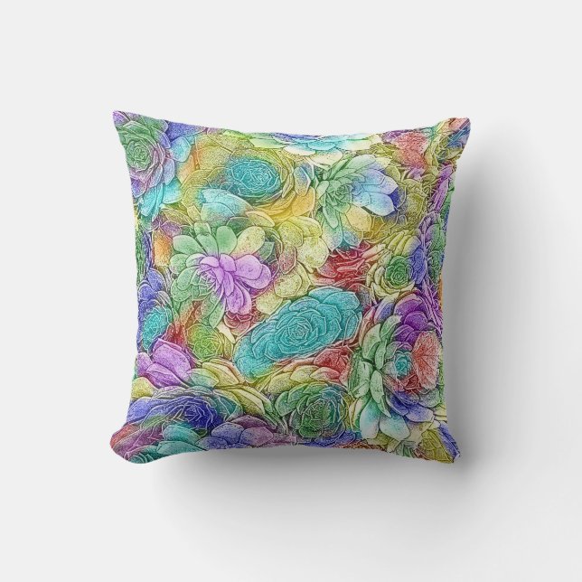 Colorful Nature Succulent Plants Throw Pillow (Front)