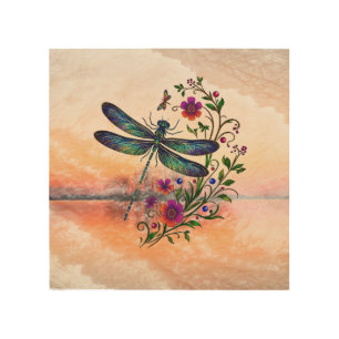 Colorful Nature Vibrant Dragonfly Floral Art 