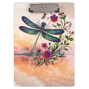 Colorful Nature Vibrant Dragonfly Floral Art Clipboard