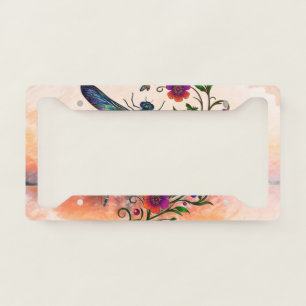 Colorful Nature Vibrant Dragonfly Floral Art License Plate Frame