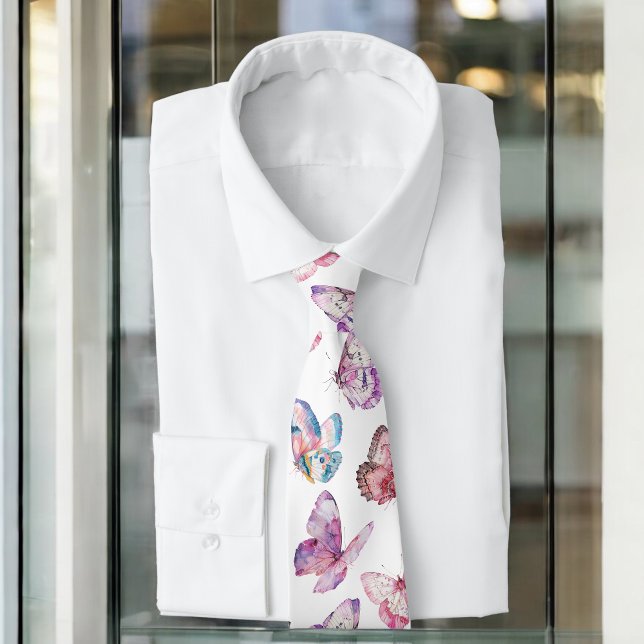 Colorful Nature Watercolor Butterfly Pattern Neck Tie (Creator Uploaded)