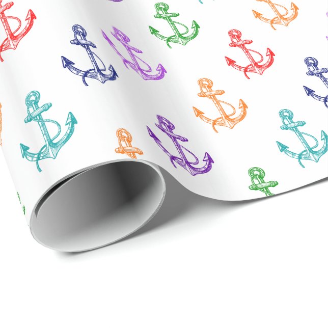Colorful Nautical Boat Anchors Pattern 2 Wrapping Paper (Roll Corner)