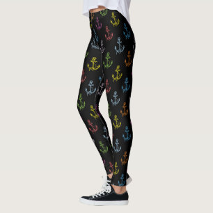Colorful Nautical Boat Anchors Pattern Leggings
