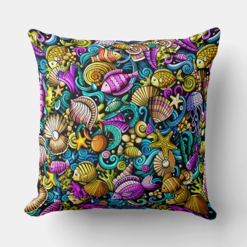 Colorful Nautical Fish Beach Pillow