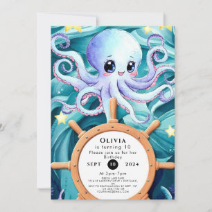 Colorful Nautical Octopus Birthday Invitation
