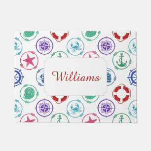 Colorful Nautical Pattern Add Your Name Doormat
