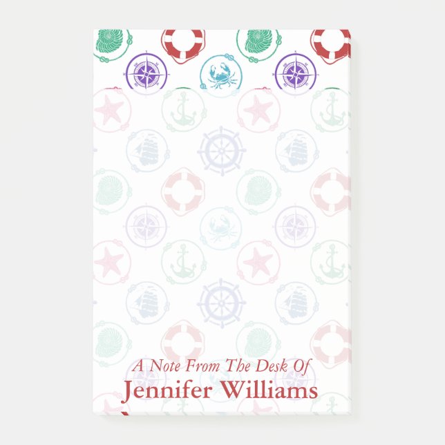 Colorful Nautical Pattern | Add Your Name Post-it Notes (Front)