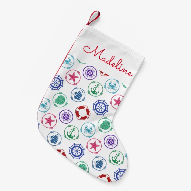 Colorful Nautical Pattern | Add Your Name Small Christmas Stocking (Front (Hanging))