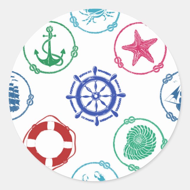 Colorful Nautical Pattern Classic Round Sticker (Front)