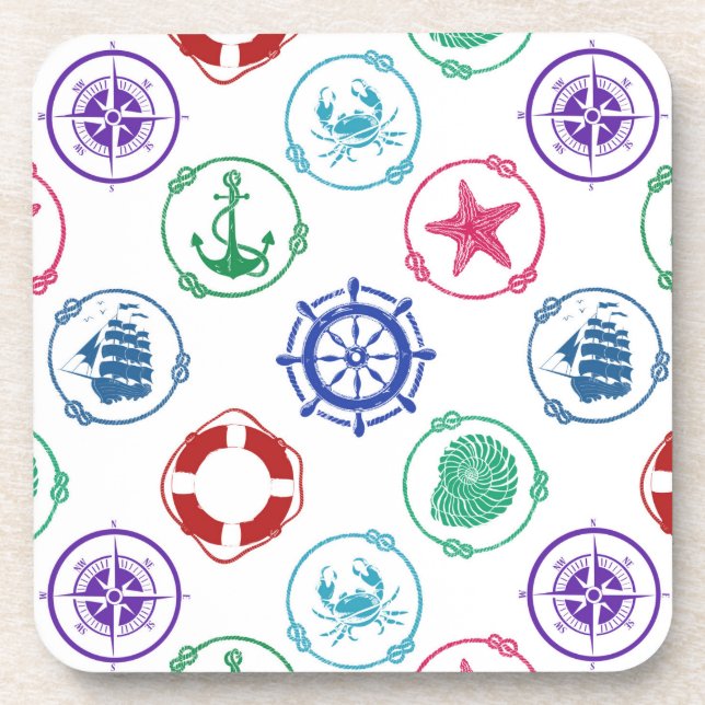 Colorful Nautical Pattern Drink Coaster (Front)