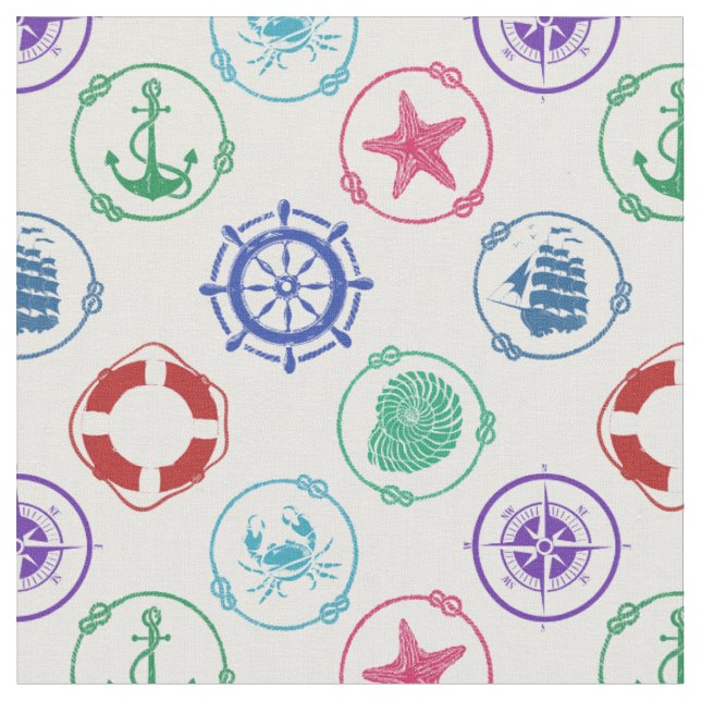 Colorful Nautical Pattern Fabric (Close Up)