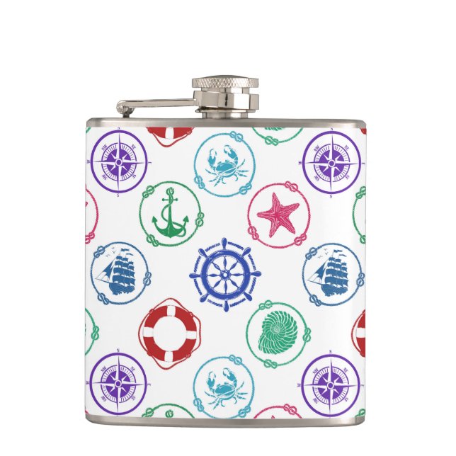 Colorful Nautical Pattern Flask (Front)