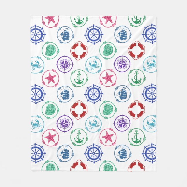 Colorful Nautical Pattern Fleece Blanket (Front)