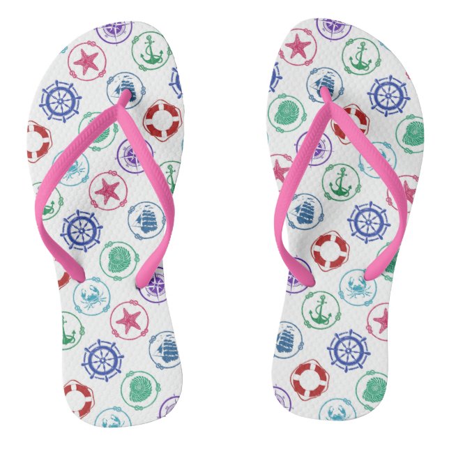 Colorful Nautical Pattern Flip Flops (Footbed)