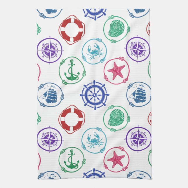 Colorful Nautical Pattern Kitchen Towel (Vertical)