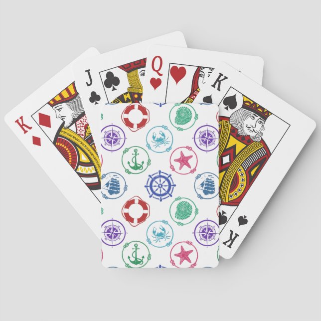 Colorful Nautical Pattern Poker Cards (Back)