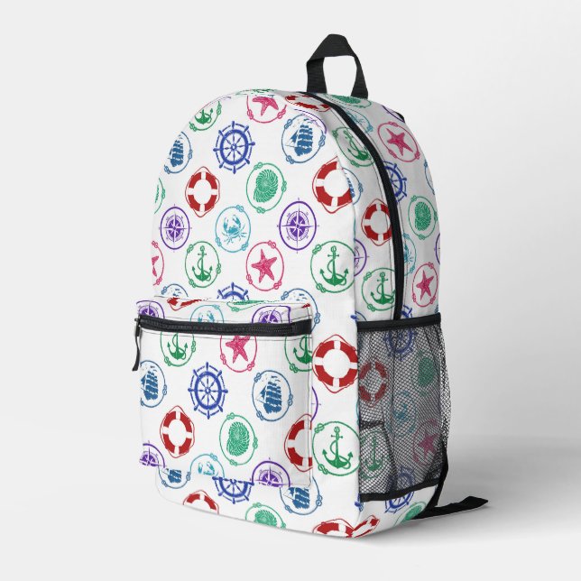 Colorful Nautical Pattern Printed Backpack (Back Corner Right)