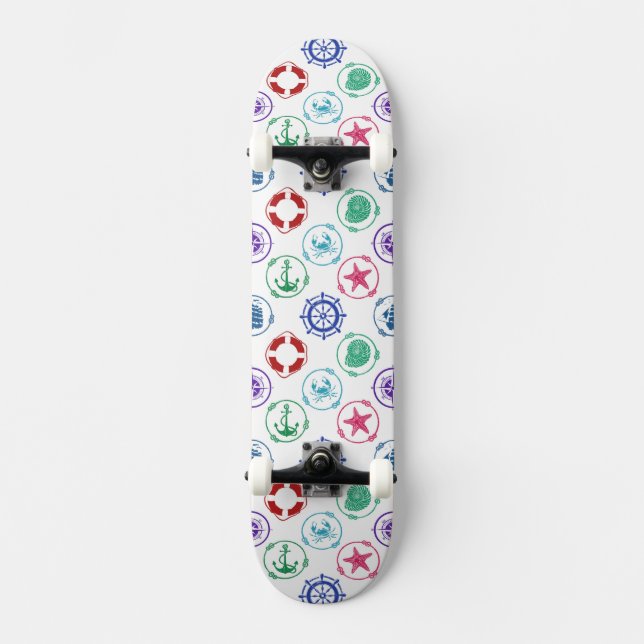 Colorful Nautical Pattern Skateboard (Front)