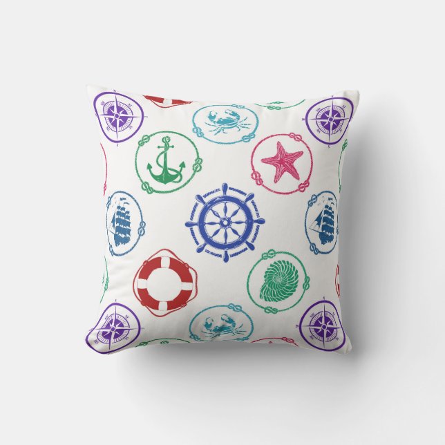 Colorful Nautical Pattern Throw Pillow (Front)