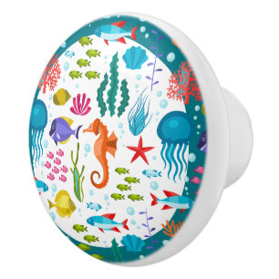 Colorful Nautical Sea Animals & Plants Pattern Ceramic Knob