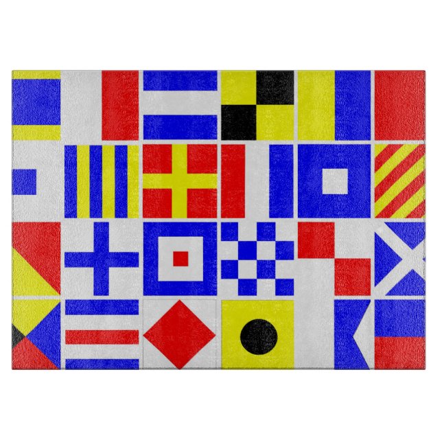 Colorful Nautical Signal Flags Pattern Cutting Board (Front)