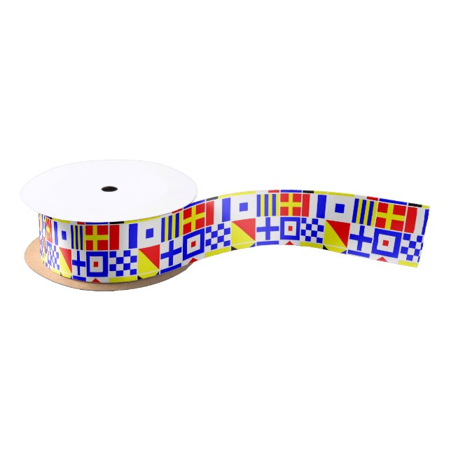 Colorful Nautical Signal Flags Pattern Satin Ribbon (Spool)
