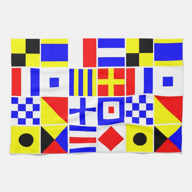 Colorful Nautical Signal Flags Pattern Towel (Horizontal)