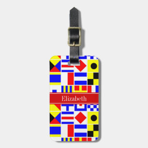Colorful Nautical Signal Flags Red Name Monogram Luggage Tag