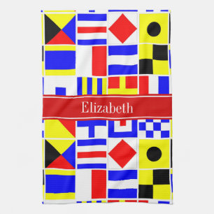 Colorful Nautical Signal Flags Red Name Monogram Towel