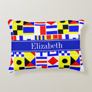 Colorful Nautical Signal Flags Royal Name Monogram Accent Pillow