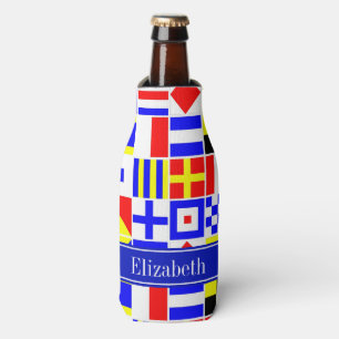 Colorful Nautical Signal Flags Royal Name Monogram Bottle Cooler