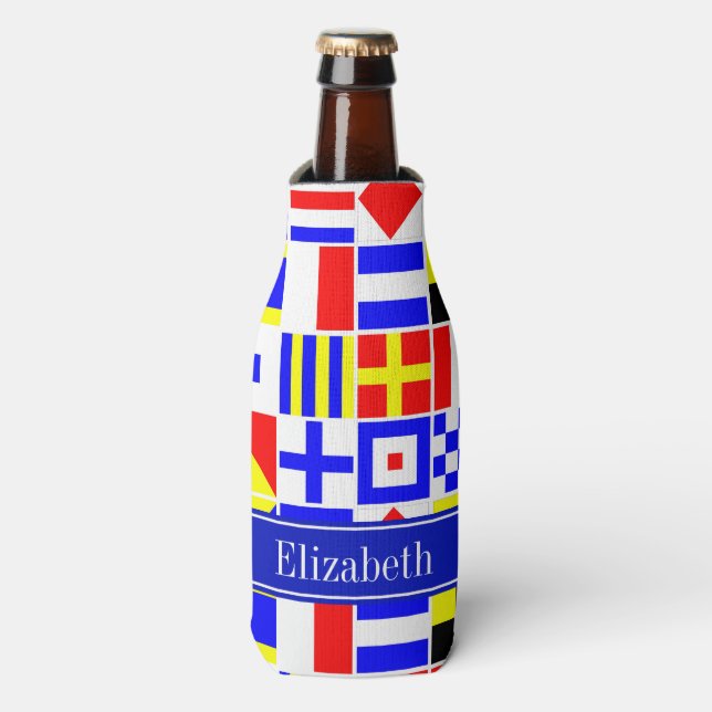 Colorful Nautical Signal Flags Royal Name Monogram Bottle Cooler (Bottle Front)