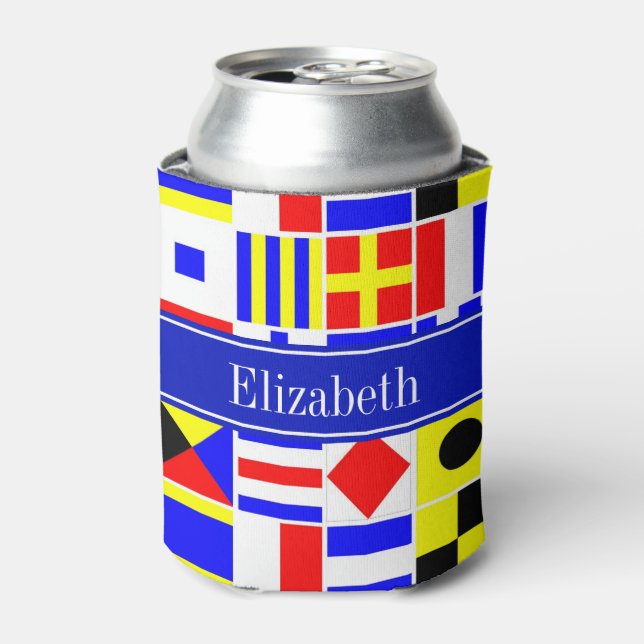 Colorful Nautical Signal Flags Royal Name Monogram Can Cooler (Can Front)
