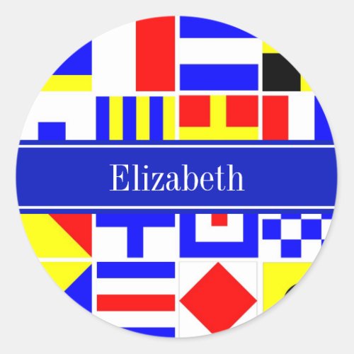 Colorful Nautical Signal Flags Royal Name Monogram Classic Round Sticker