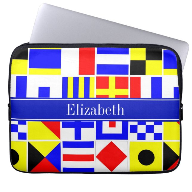 Colorful Nautical Signal Flags Royal Name Monogram Laptop Sleeve (Front)