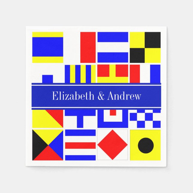 Colorful Nautical Signal Flags Royal Name Monogram Paper Napkins (Front)