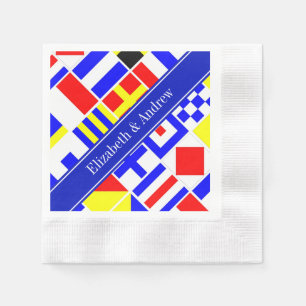 Colorful Nautical Signal Flags Royal Name Monogram Paper Napkins