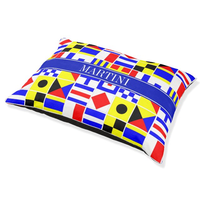 Colorful Nautical Signal Flags Royal Name Monogram Pet Bed (Angled)