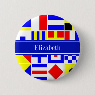 Colorful Nautical Signal Flags Royal Name Monogram Pinback Button
