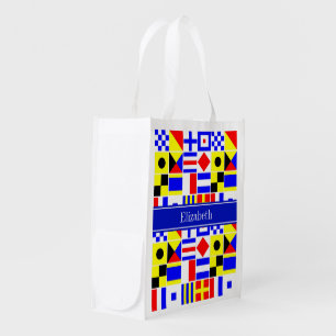 Colorful Nautical Signal Flags Royal Name Monogram Reusable Grocery Bag