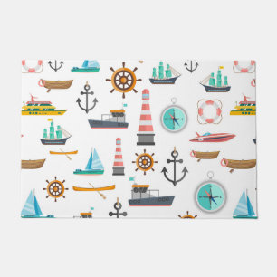 Colorful nautical themed pattern doormat