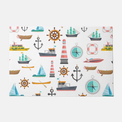 Colorful nautical themed pattern doormat