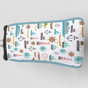 Colorful nautical themed pattern golf head cover