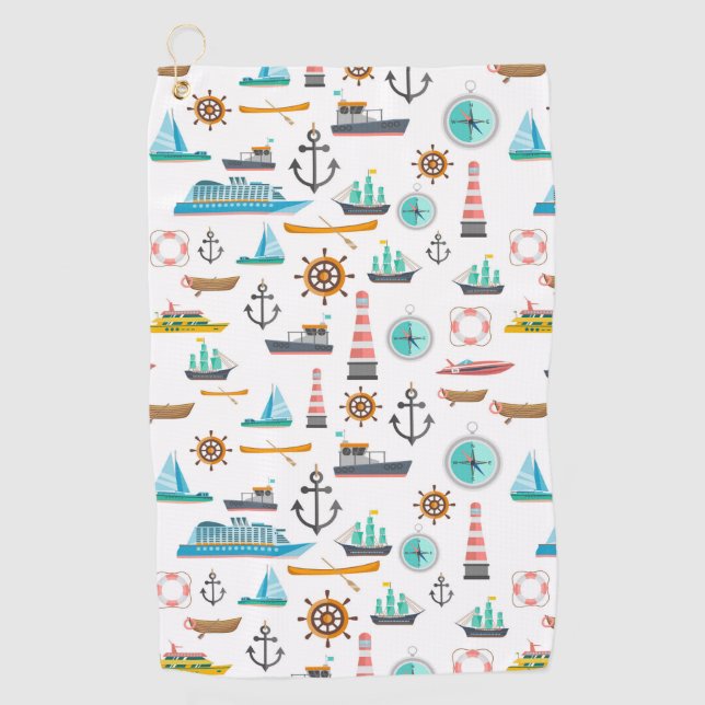 Colorful nautical themed pattern golf towel (Front)