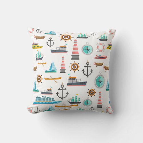 Colorful nautical themed pattern throw pillow