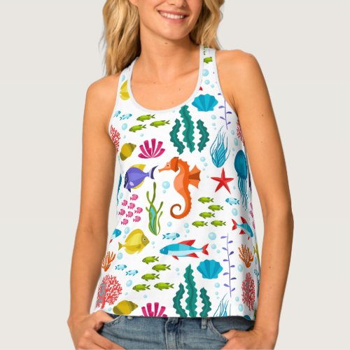 Colorful Nautical Tropical Marine Life Tank Top