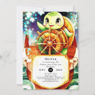 Colorful Nautical Turtle Birthday Invitation