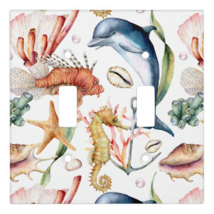 Colorful Nautical Underwater Sea Animal LIfe White Light Switch Cover