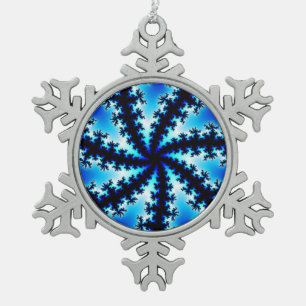 Colorful Navy Blue and White Fractal Snowflake Pewter Christmas Ornament
